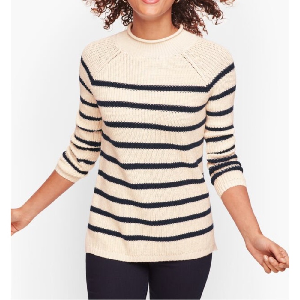 Talbot’s Cotton Shaker Stitch Roll Neck Sweater Stripe